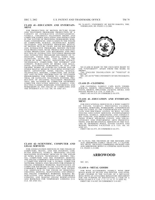 03 December 2002 - U.S. Patent and Trademark Office