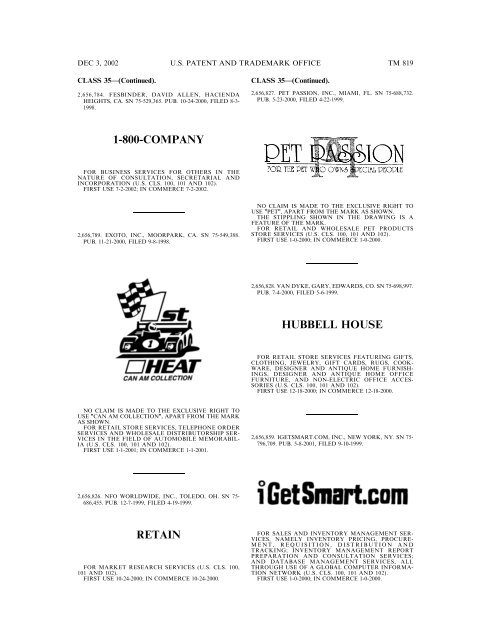 03 December 2002 - U.S. Patent and Trademark Office