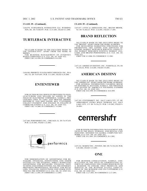 03 December 2002 - U.S. Patent and Trademark Office