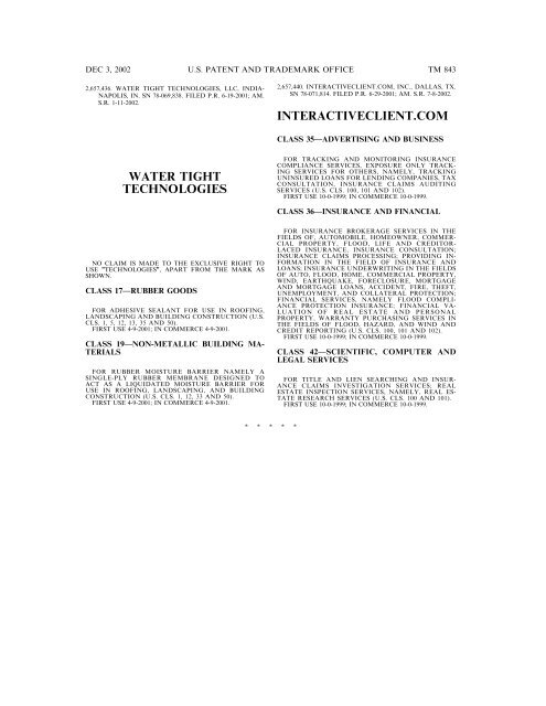 03 December 2002 - U.S. Patent and Trademark Office