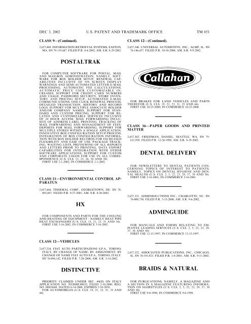 03 December 2002 - U.S. Patent and Trademark Office