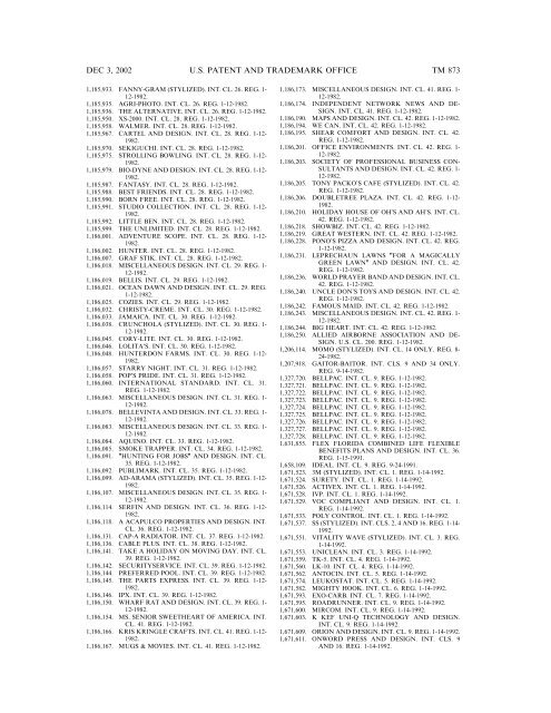 03 December 2002 - U.S. Patent and Trademark Office