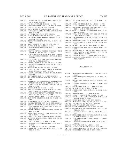 03 December 2002 - U.S. Patent and Trademark Office