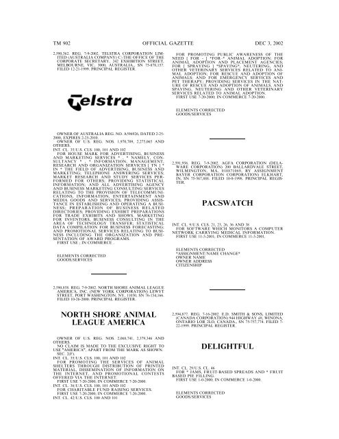 03 December 2002 - U.S. Patent and Trademark Office