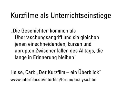 Kurzfilme als Unterrichtseinstiege - Medienzentrum Wiesbaden eV