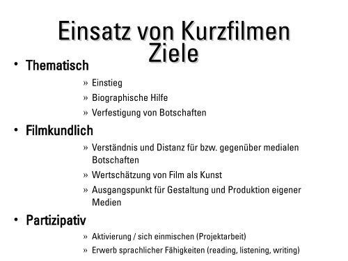 Kurzfilme als Unterrichtseinstiege - Medienzentrum Wiesbaden eV