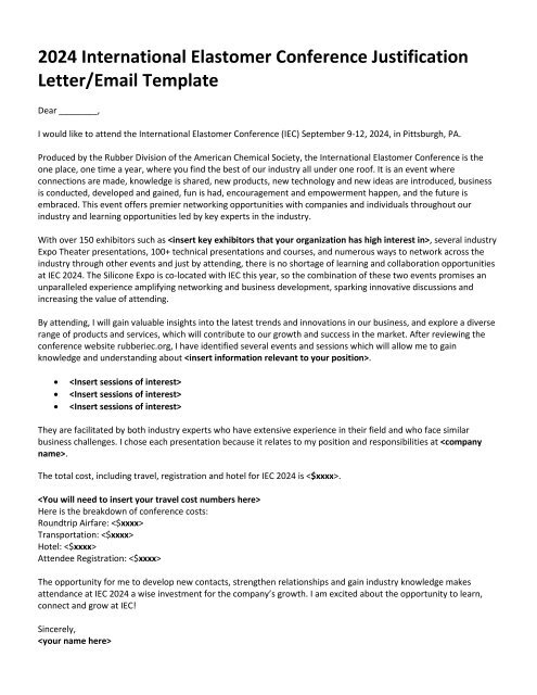 IEC 2024 Justification Letter/Email Template