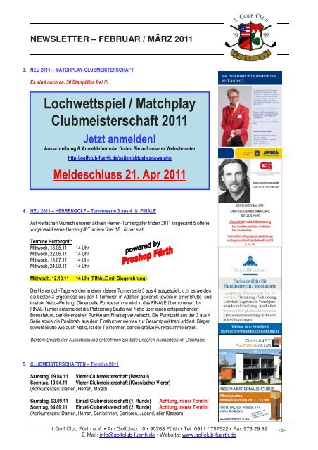 NEWSLETTER – FEBRUAR / MÄRZ 2011 - Golfclub Fürth