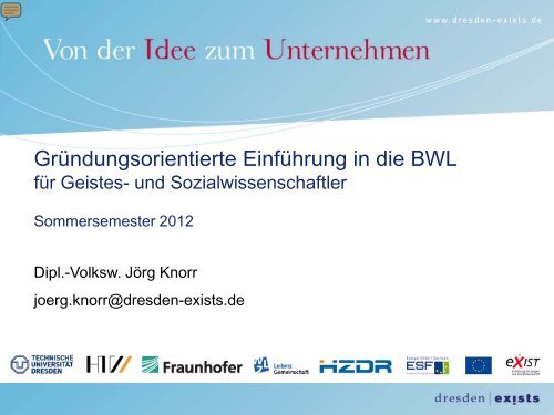 Gründungsorientierte Einführung in die BWL - Dresden exists