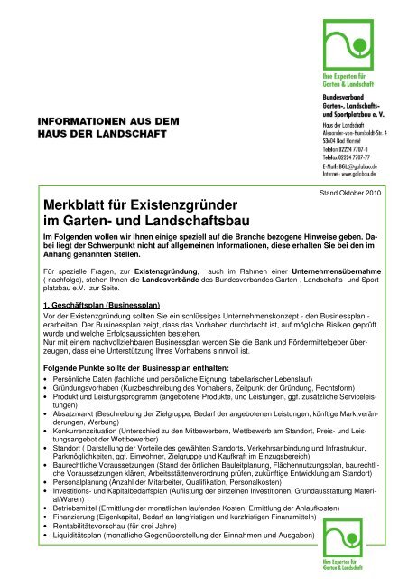 Merkblatt Fur Existenzgrunder Im Garten Und Landschaftsbau