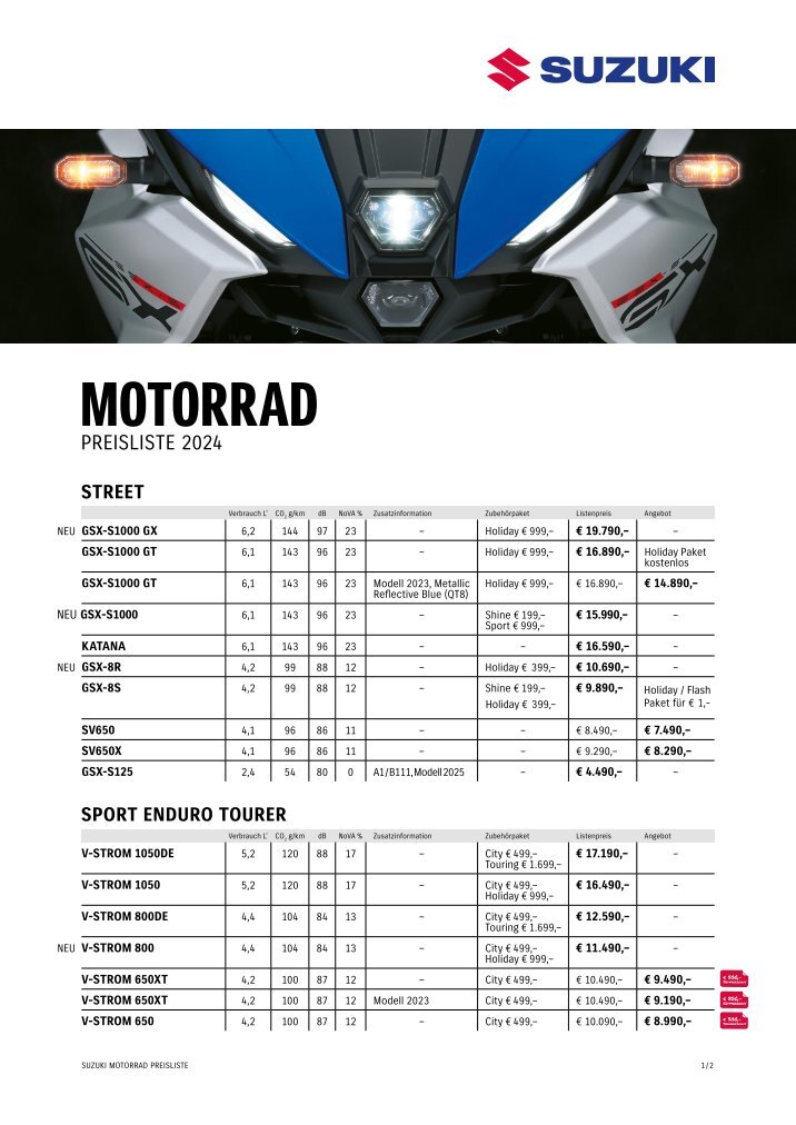 Suzuki Kataloge und Preislisten