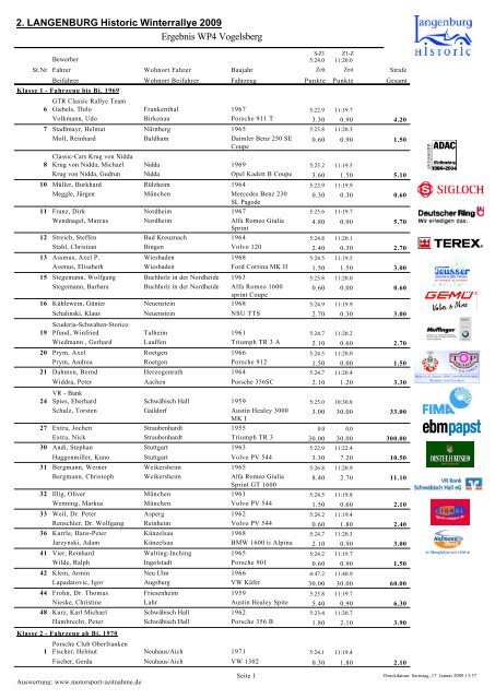 2. LANGENBURG Historic Winterrallye 2009 Ergebnis WP4 ...
