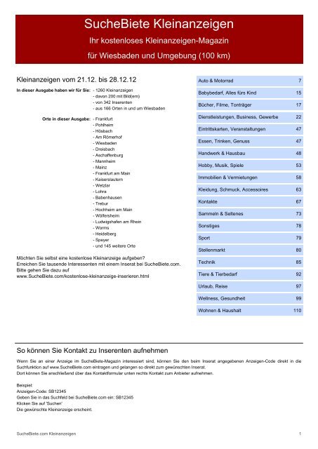 SucheBiete Kleinanzeigen-Magazin Wiesbaden - Kostenlose