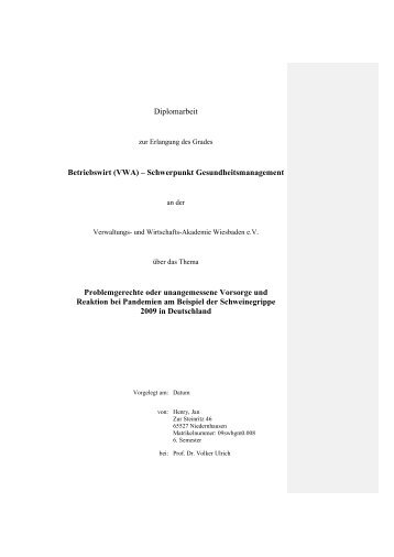 Diplomarbeit Betriebswirt (VWA) – Schwerpunkt ...