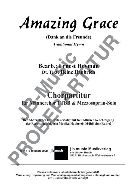 Amazing Grace (für Männerchor TTBB+Mezzosopran-Solo & Gemischten Chor SATB+Bariton-Solo)
