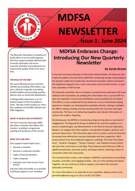 MDFSA Newsletter Issue 1 of 2024