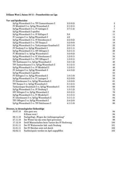 B-Klasse West I, Saison 10/11 - SpVgg Wiesenbach