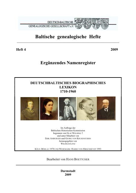 Baltische genealogische Hefte Herausgeber Deutsch ... - DBGG