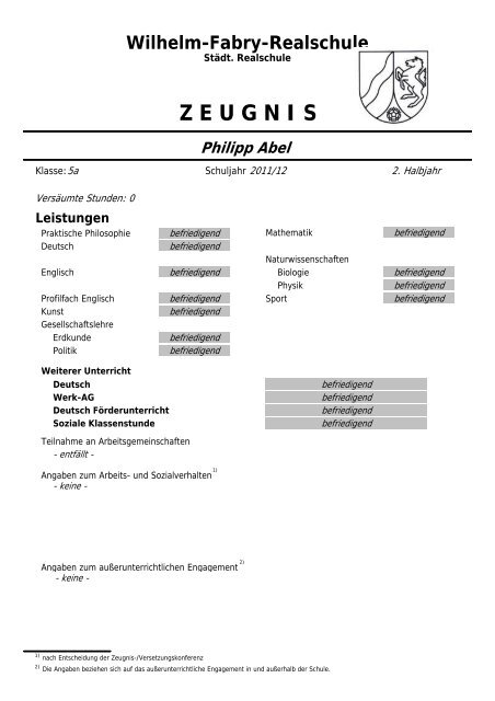 ZEUGNIS Leistungen - SVWS-NRW