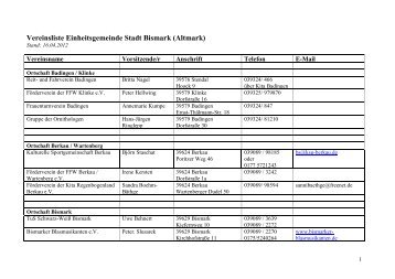 Vereinsliste Einheitsgemeinde Stadt Bismark (Altmark) - in der Stadt ...