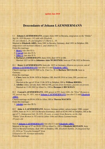 Descendants of Johann LAEMMERMANN - Lemmermann Genealogie