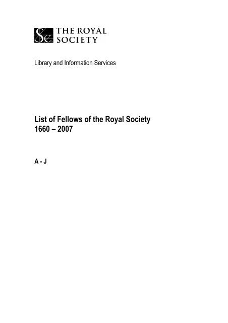 List of Fellows of the Royal Society 1660 – 2007