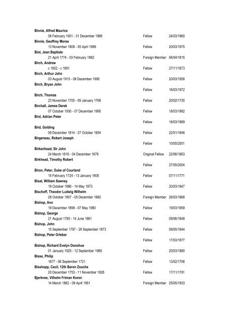 List of Fellows of the Royal Society 1660 – 2007