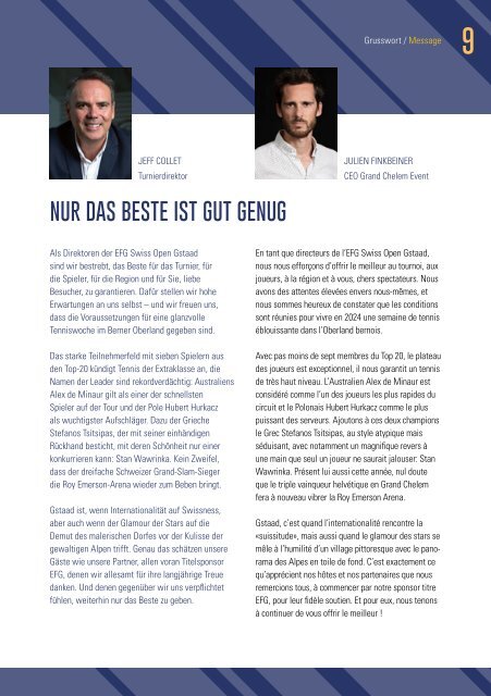 Le magazine officiel du EFG Swiss Open Gstaad 2024