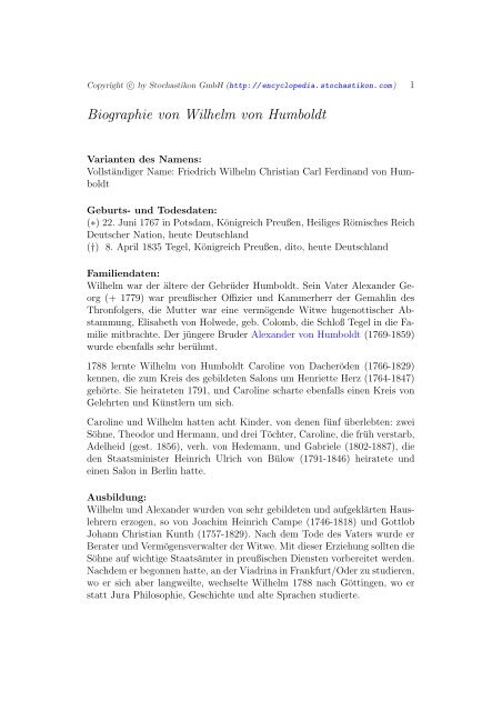 Biographie von Wilhelm von Humboldt