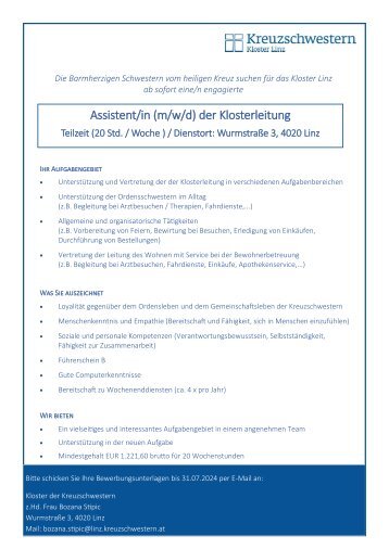 Ausschreibung Assistentin Klost 08.07