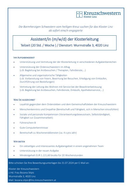 Ausschreibung Assistentin Klost 08.07