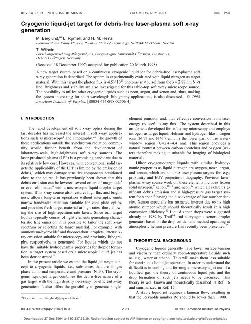 Cryogenic liquid-jet target for debris-free laser-plasma soft x-ray ...