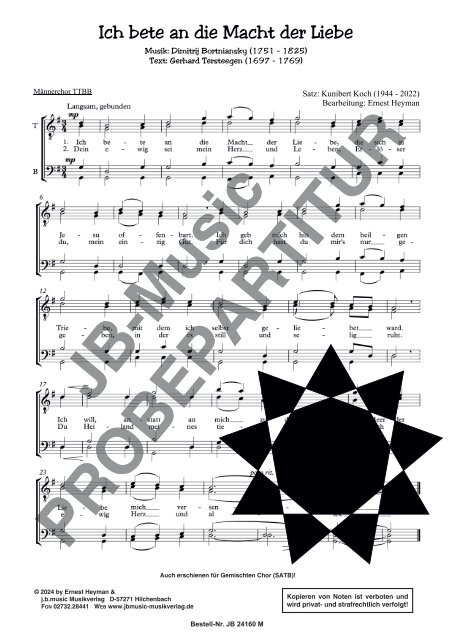 Ich bete an die Macht der Liebe (Für Männerchor TTBB & Gemischten Chor SATB)