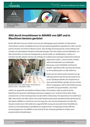 AKG durch Investitionen in ARAMIS von QBF und in ... - qbf.de