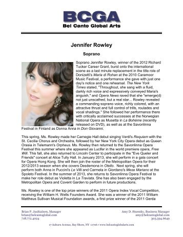 Jennifer Rowley Press Kit - Bel Canto Global Arts, LLC