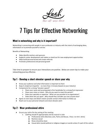LASH Networking Tips
