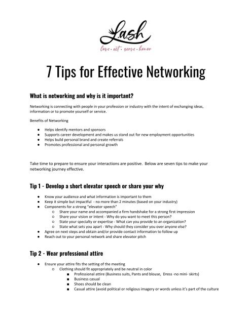 LASH Networking Tips