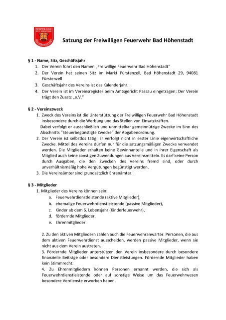 FF Bad Höhenstadt - Satzung