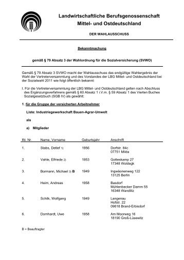 und Ostdeutschland - Die Landwirtschaftliche Sozialversicherung