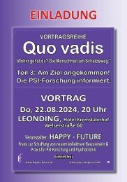 Einladung zur Vortragsreihe Quo vadis - Die PSI-Forschung informiert! (Teil 3)