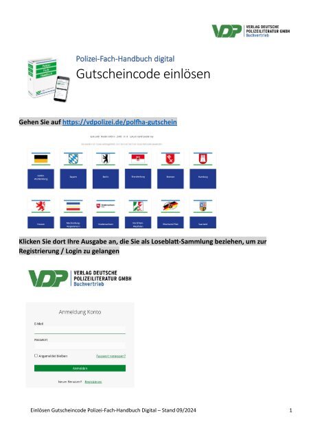 Polizei-Fach-Handbuch Digital - Gutscheincode einlösen