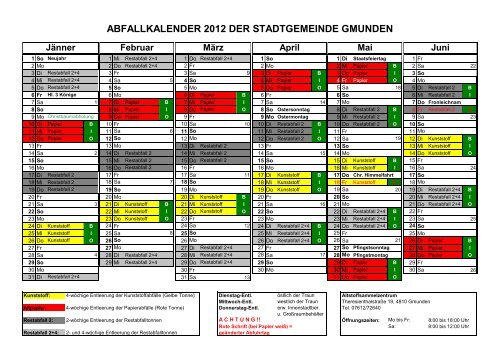 ABFALLKALENDER 2012 DER STADTGEMEINDE GMUNDEN Mai ...