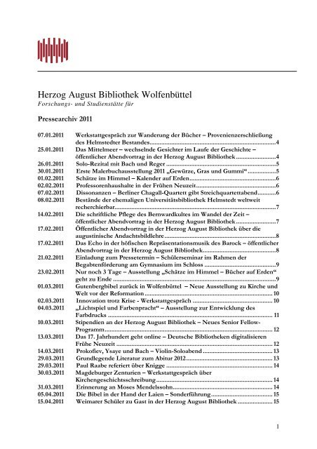 Pressemitteilungen 2011 - Herzog August Bibliothek Wolfenbüttel