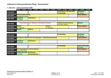 Aufbaukurs Anthroposophische Pflege - Semesterplan