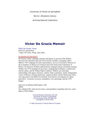 Victor De Grazia Memoir - University of Illinois Springfield