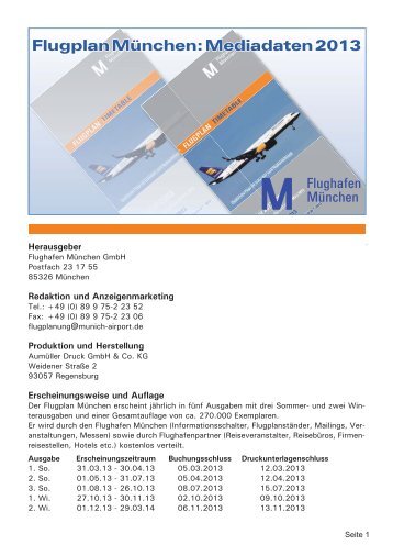 Flugplan München: Mediadaten 2013 - Flughafen München