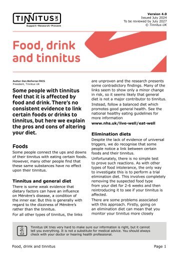 Food, drink and tinnitus