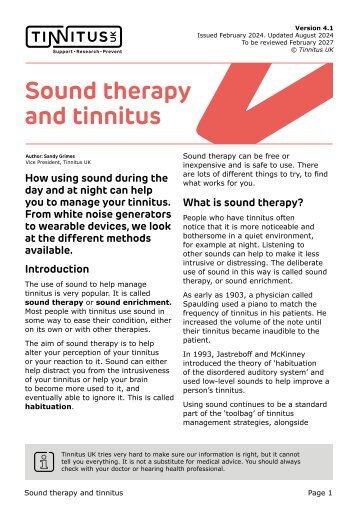 Sound therapy and tinnitus