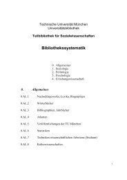Teilbibliothek für Sozialwissenschaften Bibliothekssystematik