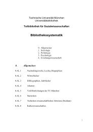 Teilbibliothek für Sozialwissenschaften Bibliothekssystematik